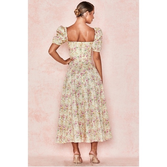 House of CB Tallulah Puff Sleeve Corset Midi Sundress in Lemon Floral - Picture 7 of 16